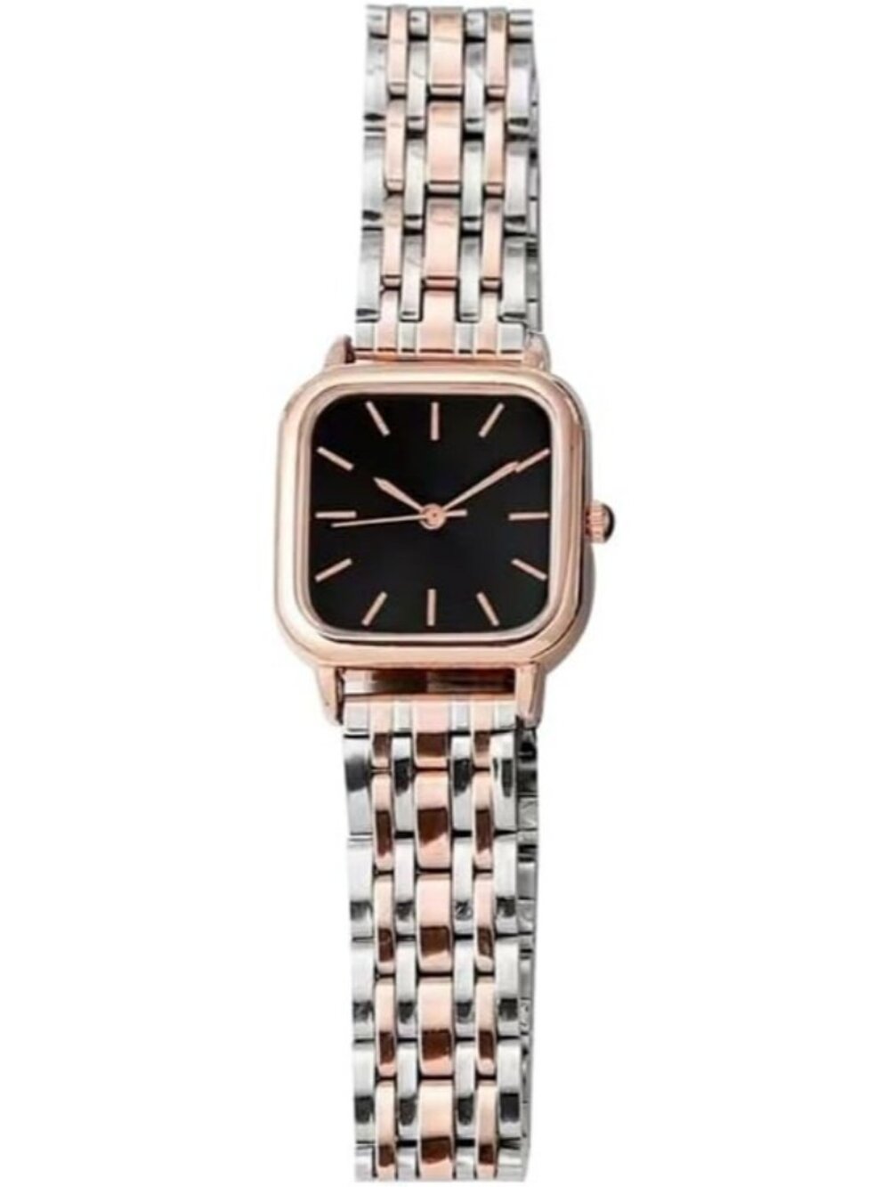 Women's Black Analog Quartz Rose Gold Stainless Steel Square Dial Bracelet Watch